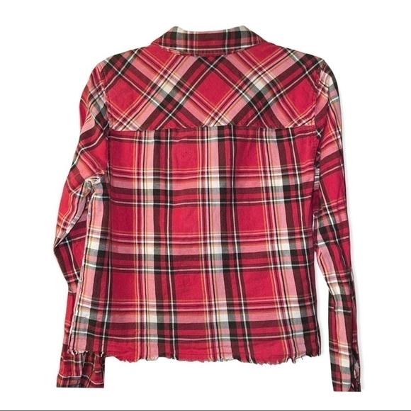 L.A. Hearts Plaid Long Sleeve Button Down Cropped Shirt Size Small - Picture 2 of 8